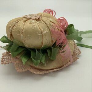 Vintage Wayne M Kleski Miniature Hat/Bonnet With Lace Ribbons Flowers Feathers